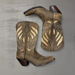 Durango Westn Cowboy Boots Brown Sequin Rhinestone RD003 Size 7.5M